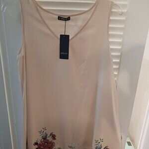 SHEILAY BRAND, LIGHT PEACH COLOR, FLORAL PRINT HEM, SLEEVELESS, V-NECK, DRESS, L